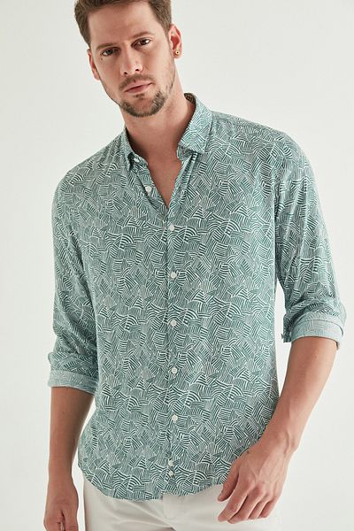 Twn Slim Fit Πράσινο καλοκαιρινό πουκάμισο