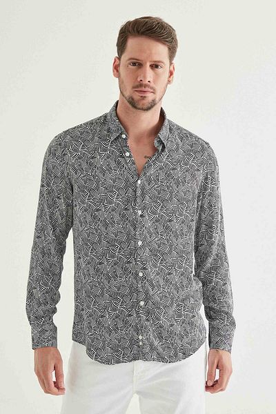 Twn Slim Fit Μαύρο καλοκαιρινό πουκάμισο