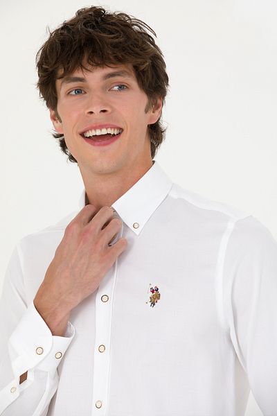 U.S. Polo Assn. Ανδρικό λευκό μακρυμάνικο πουκάμισο Basic 50271276 -vr013