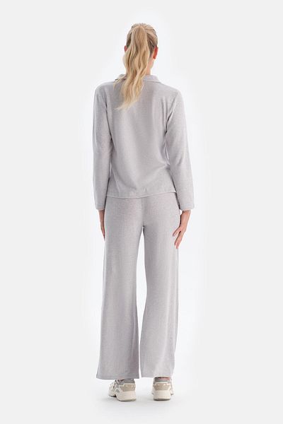 Dagi Gray Melange High Waist Wide Leg Basic Trousers