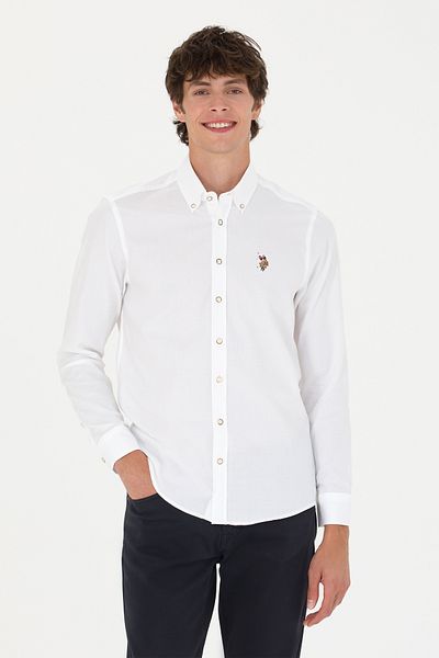 U.S. Polo Assn. Ανδρικό λευκό μακρυμάνικο πουκάμισο Basic 50271276 -vr013