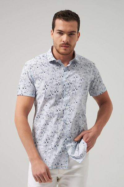 Twn Cămașă albastră cu mânecă scurtă slim fit