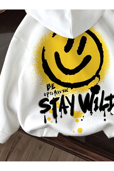 LUNAVISTA Optiastic Stay Wild - White Oversize Hooded Sweatshirt