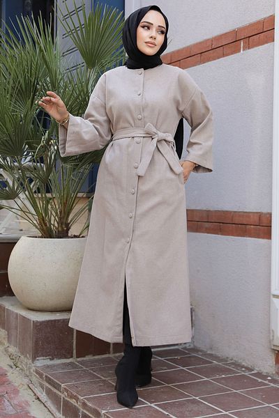 Neva Style معطف حجاب بيج - بحزام، موديل 61302BEIGE