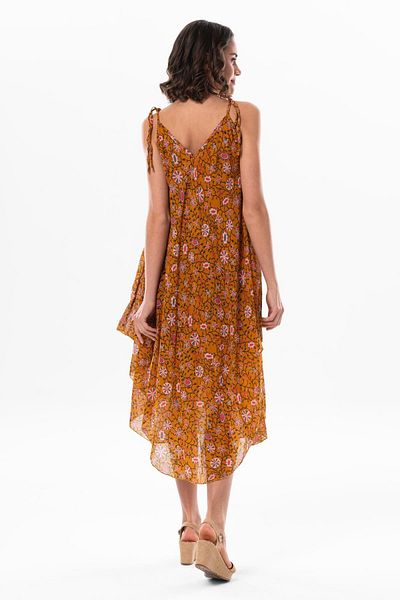 Eliş Şile Bezi Aphrodite Midi Summer Dress - Dark Mustard, Straps Voile 6202
