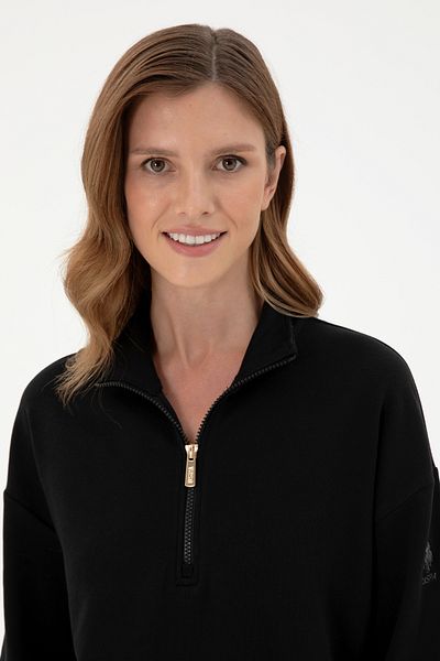 U.S. Polo Assn. Hanorac negru de damă cu guler ridicat 50296874 -vr046