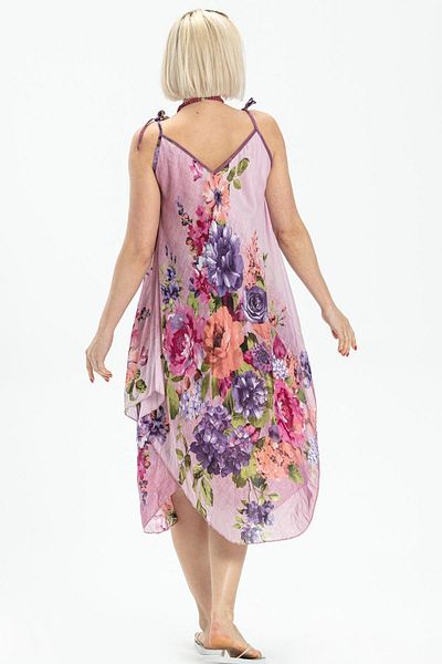 Eliş Şile Bezi Strappy Voile Aphrodite Midi Καλοκαιρινό Φόρεμα Ροζ 6131