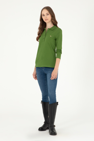 U.S. Polo Assn. Γυναικείο πράσινο φούτερ με λαιμόκοψη πόλο 50296941-VR054