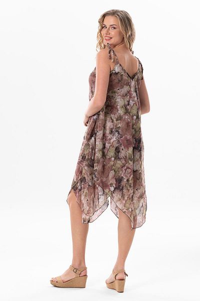 Eliş Şile Bezi Strappy Voile Aphrodite Midi Summer Dress Tie Dye Brown 6206
