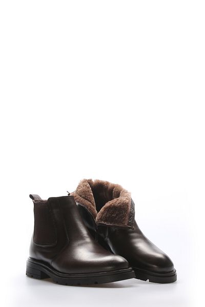 Ayakkabıhane Genuine Leather Brown Men's Chelsea Boots with Fur Inside and Outside Ah 089511113304