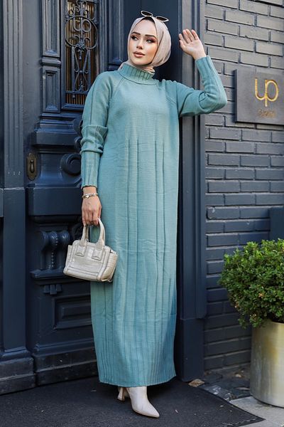 Neva Style Πλεκτό Μέντα Φόρεμα Hijab - 31230MINT