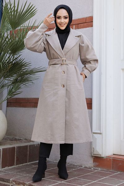 Neva Style معطف حجاب بيج - بحزام، موديل 61241BEIGE