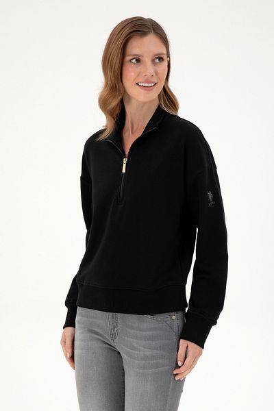 U.S. Polo Assn. Hanorac negru de damă cu guler ridicat 50296874 -vr046
