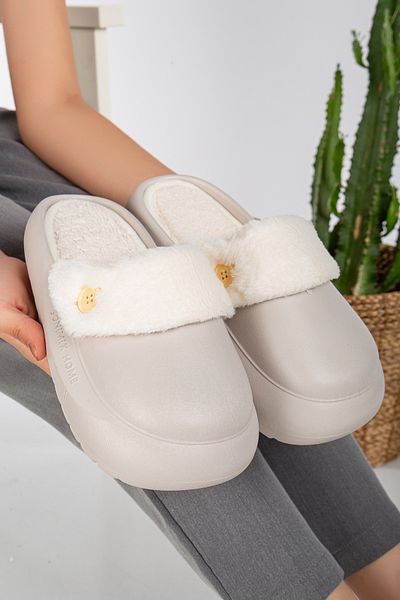 PLN SHOES Eva Sole Soft Silent Αποσπώμενες Γούνινες Χειμερινές Παντόφλες Σπιτιού