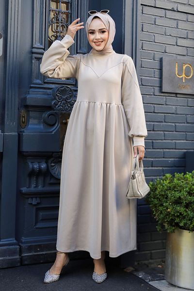 Neva Style Rochie Hijab Scuba Bej - 36902BEJ