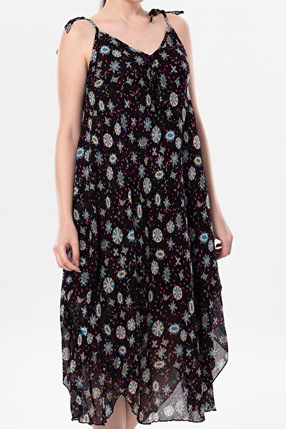 Eliş Şile Bezi Μαύρο Midi Καλοκαιρινό Φόρεμα - Strappy Voile Aphrodite 6200