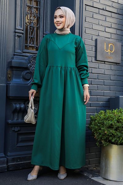 Neva Style Σμαραγδένιο Πράσινο Φόρεμα Scuba Hijab 36902ZY