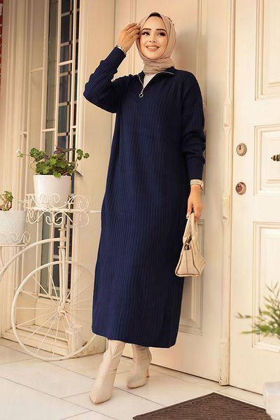 Neva Style Rochie de tricotaj Hijab bleumarin 34310L