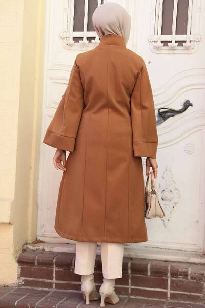 Neva Style Belted Tan Stamped Hijab Coat 61112Tb