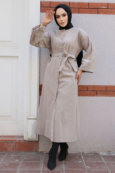 Neva Style معطف حجاب بيج - بحزام، موديل 61302BEIGE