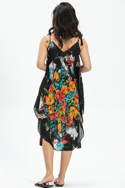 Eliş Şile Bezi Strappy Voile Aphrodite Midi Summer Dress Abstract Black 6153