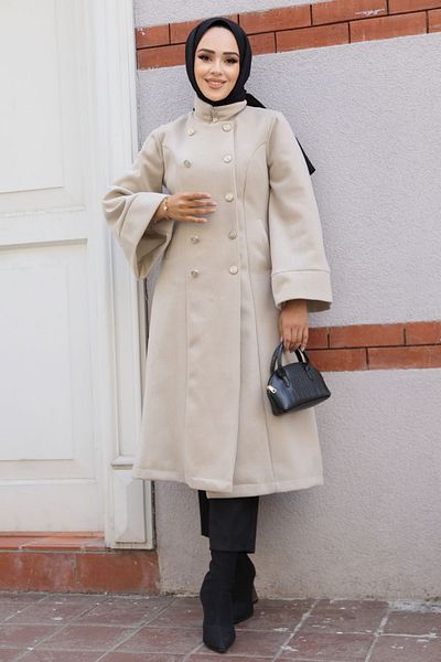 Neva Style معطف حجاب بيج - بحزام، موديل 61112BEIGE