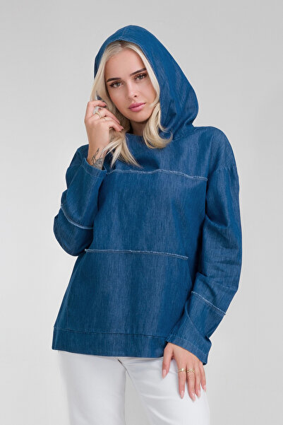 Bold & Young Жіноча туніка з капюшоном, брудними швами, кишенями та кишенями на стегнах, з суміші ліоцелю та бавовни