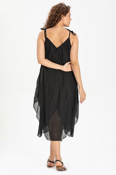 Eliş Şile Bezi Rochie de vară Midi Aphrodite cu bretele Voile Negru 6051
