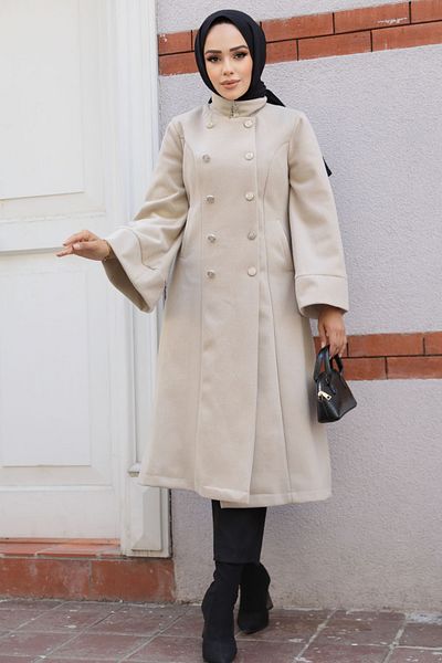 Neva Style معطف حجاب بيج - بحزام، موديل 61112BEIGE