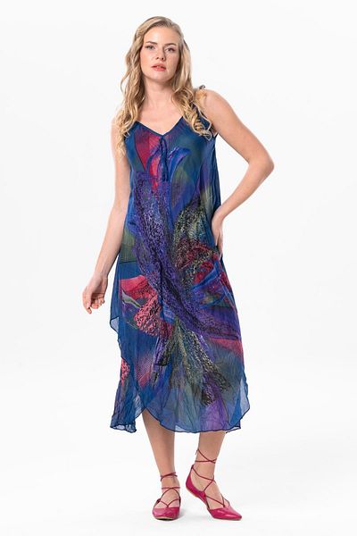 Eliş Şile Bezi Saks καρό μίντι καλοκαιρινό φόρεμα - Strappy Aphrodite Voile 6209