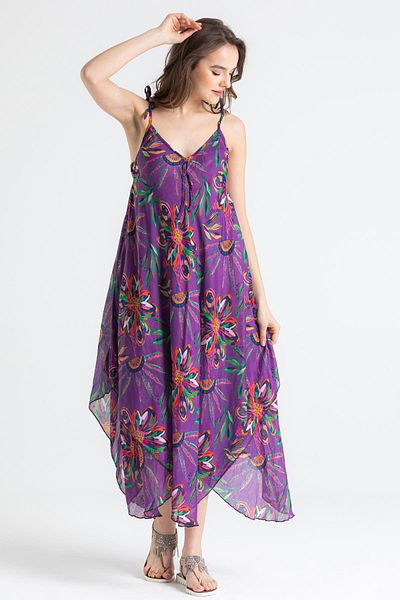 Eliş Şile Bezi Strappy Voile Aphrodite Midi Καλοκαιρινό Φόρεμα Μωβ 6194