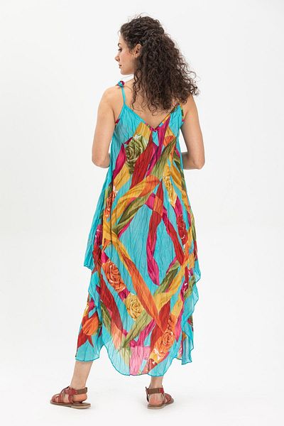 Eliş Şile Bezi Strappy Voile Aphrodite Midi Summer Dress Turquoise 6149