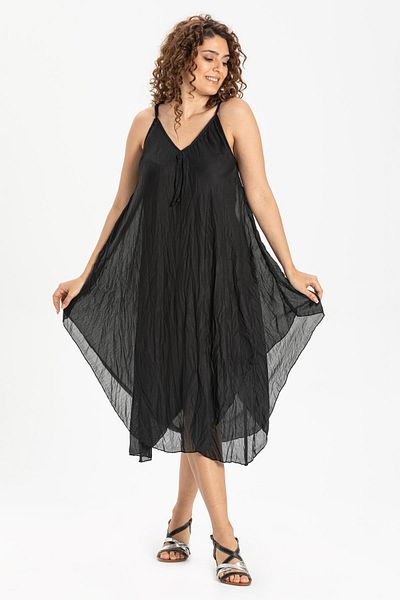 Eliş Şile Bezi Rochie de vară Midi Aphrodite cu bretele Voile Negru 6051