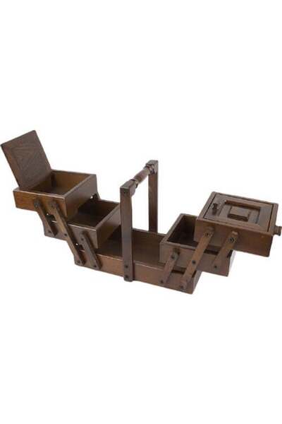 Moonstar Dekoratif Ahşap Dikiş Ve Aksesuar Kutusu Küçük (3 Katlı 5 Gözlü)