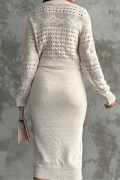 macharel jeans Beige Openwork Double Knitwear Suit/Sweater