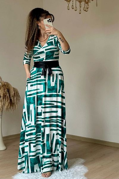 AZRA BUTİK Rochie lungă cu imprimeu geometric turcoaz