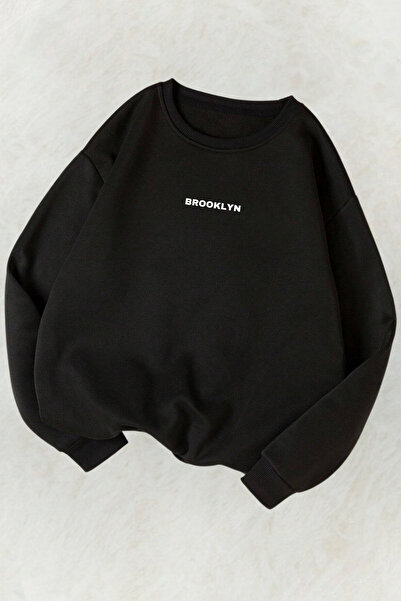 NAKRUF سويت شيرت بروكلين ملون كبير الحجم من القطن برقبة دائرية للجنسين