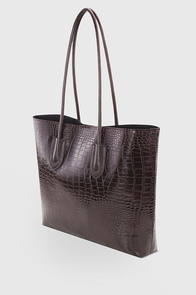 Housebags Dark Brown Crocodile Pattern Retro Vintage Women's Shopper Bag - 264