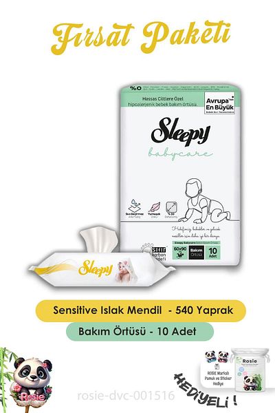 Sleepy 6 Pcs Sensitive Baby Blanket - 90 Pcs Wet Wipes, 10 Pcs Rosie