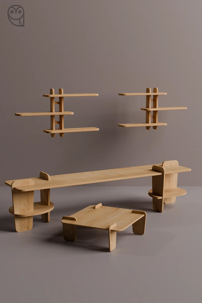 Mionte Flat-Pack Gloria Tv Ünitesi Seti - Orta Sehpa ve 2 Adet Raf Dahil