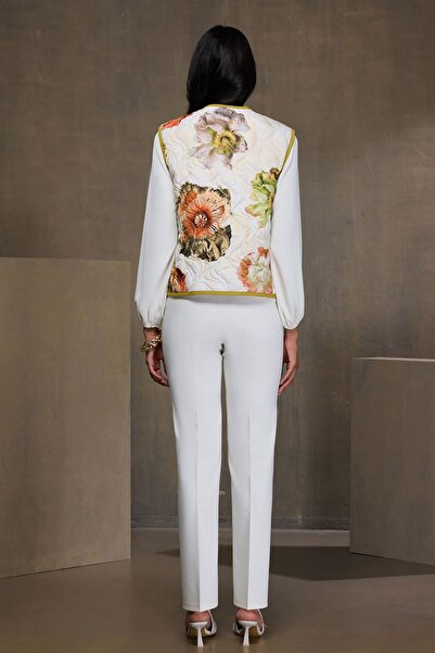 UPGRADE Çiçekli Kapitone Yelek Ekru