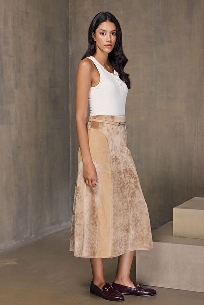 UPGRADE Kadife Mixli Etek Camel