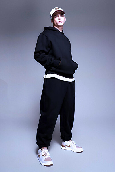 OKULCUBABA Men's Thick Winter 3 Yarn Hooded Jogger Tracksuit Set