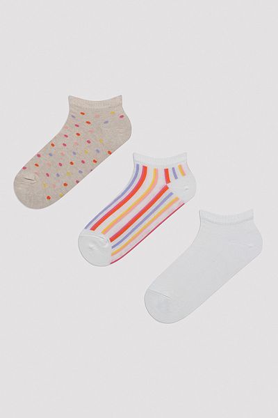 Penti Beige Colored Floral Striped 3-Piece Booties Socks Set
