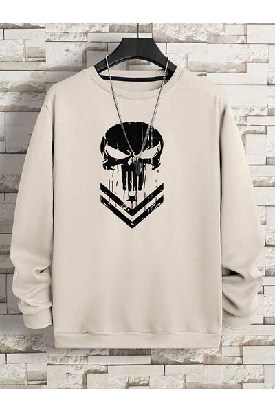 FAVORİST Φούτερ με στάμπα Unisex Skull Oversize Crew Neck