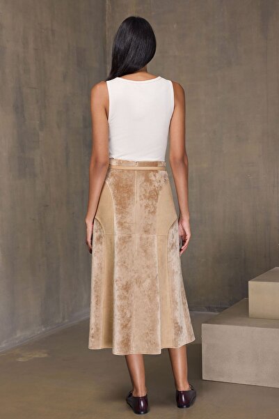 UPGRADE Kadife Mixli Etek Camel