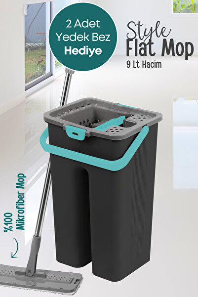 grimorlife Flat Tablet Mop Yer Duvar Silme Temizlik Kova Seti 2 Adet Microfib...