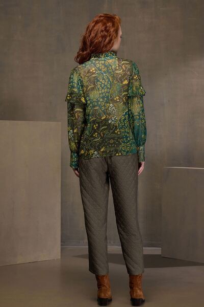 UPGRADE Desenli Şifon Bluz Haki