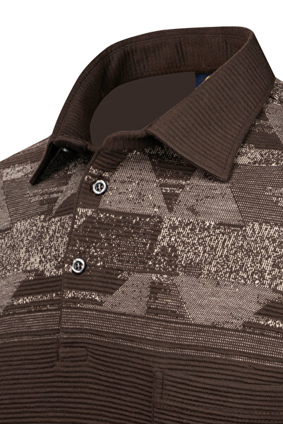 Çizgi Triko Мъжка раирана плетена риза с дълъг ръкав и шарка - Модел на джобен суитшърт - 5026