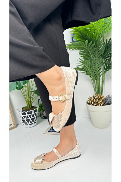 İmerShoes Бежеве оксамитове взуття з каменем - жіночі туфлі з овальним носком та однією стрічкою 285